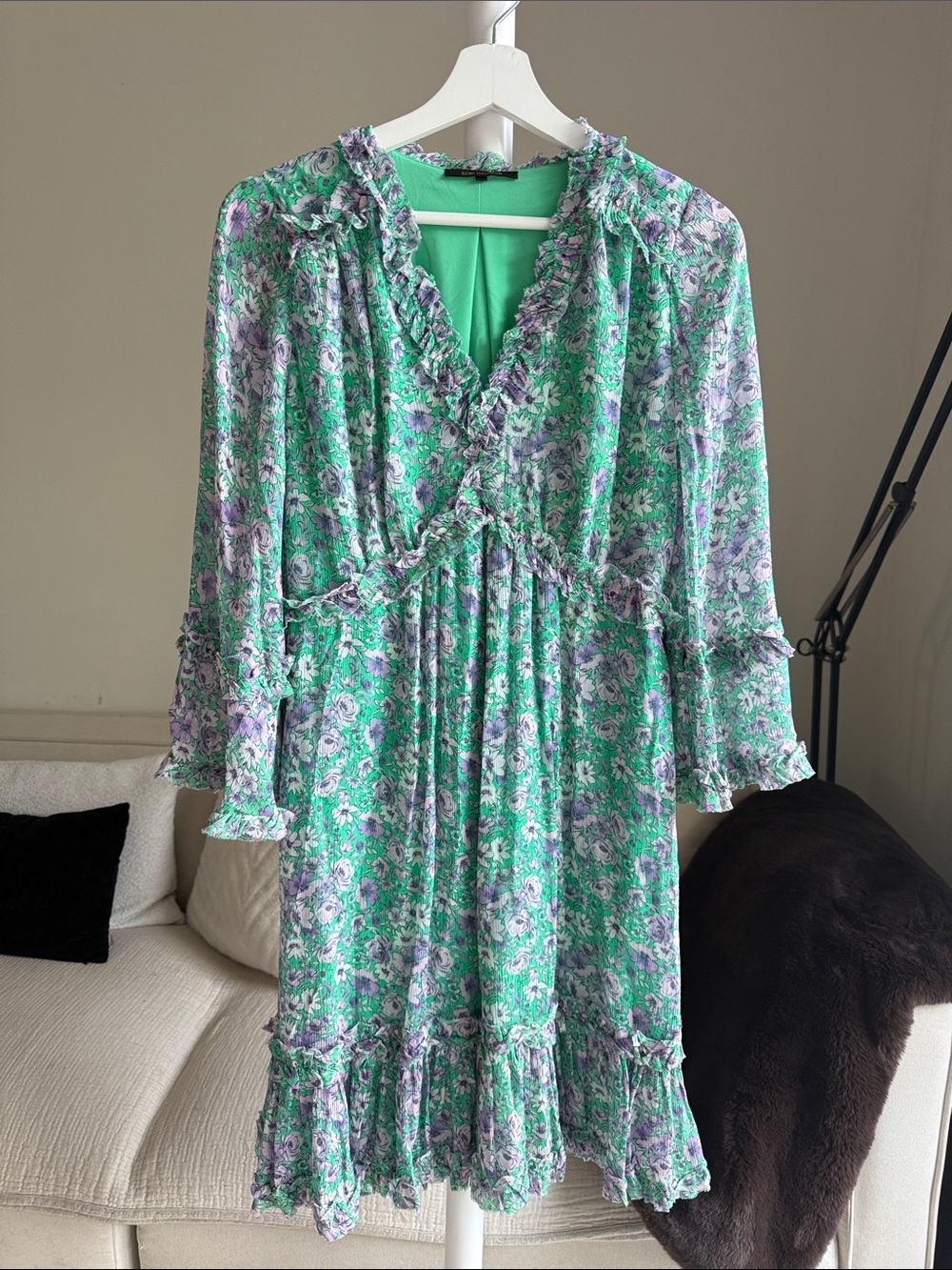Kobi Halperin Teal and Lilac Everly Floral Ruffled Mini Dress
